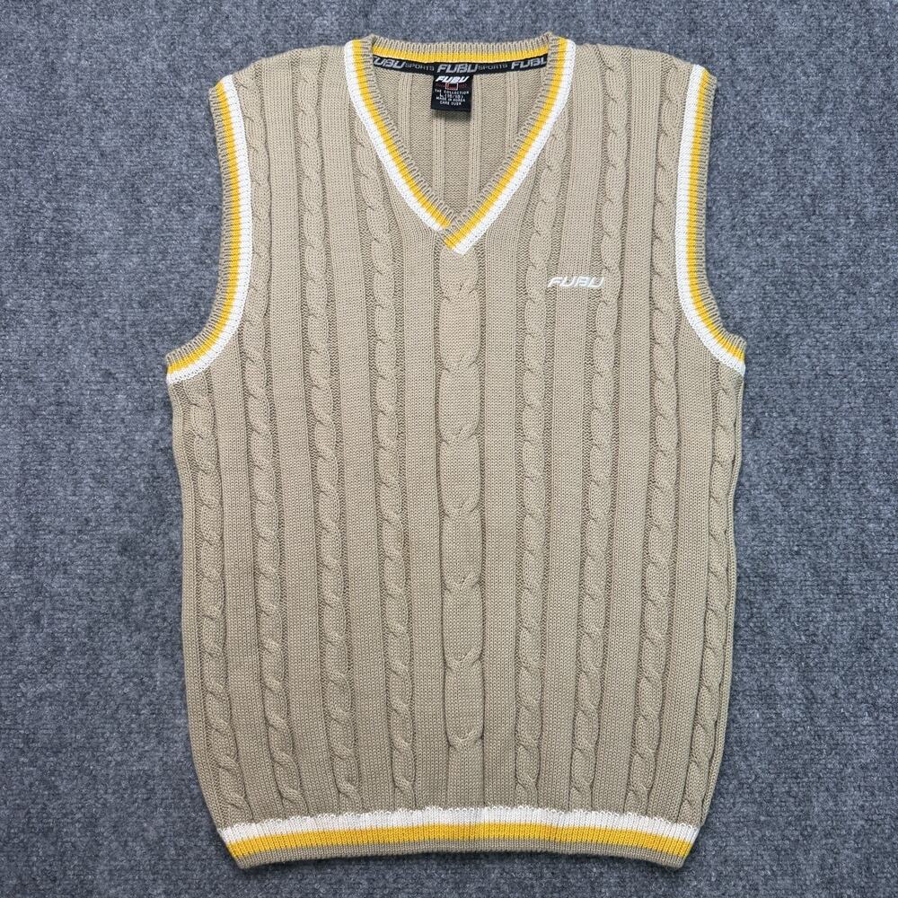 Y2K Vintage FUBU Sports Sweater Vest Large Cable Knit